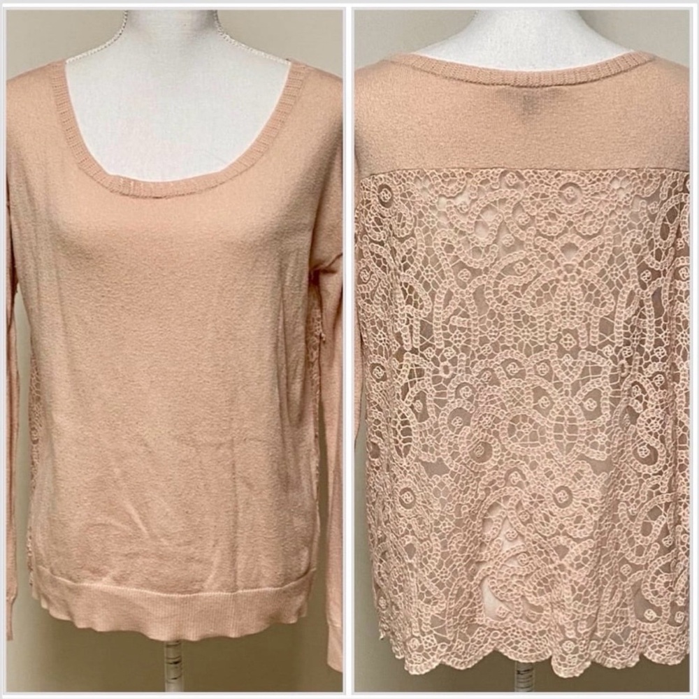 American Eagle blush pink long sleeve blouse lace back boho womens medium
